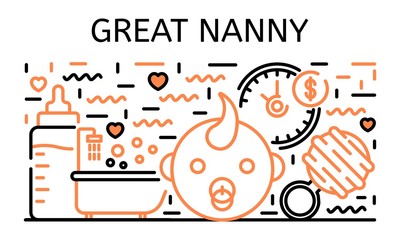 Great nanny banner. Outline illustration of great nanny vector banner for web design