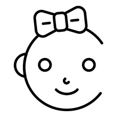 Cute baby girl face icon. Outline cute baby girl face vector icon for web design isolated on white background
