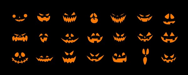 Set of Halloween scary pumpkins cut. Spooky creepy pumpkins cut