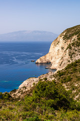 Fototapeta na wymiar View over the cliffs and the blue sea in the northwest of Zakynthos to the island Kefalonia, Greece