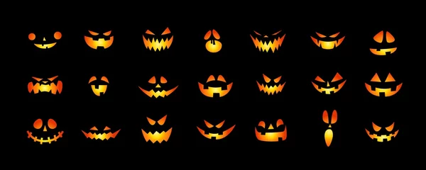 Poster Set of Halloween scary pumpkins cut. Spooky creepy pumpkins cut © Sergey Kolesov