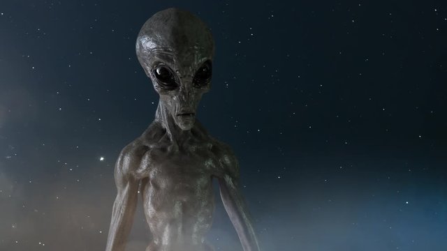 gray alien on dark background. 3d render