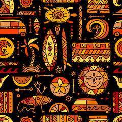 Surfing seamless pattern. Tribal elements for your design