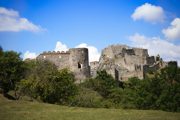 Fototapeta na wymiar Ruins of Devin castle in Slovakia in the west of Bratislava, europe. July 14, summer 2019