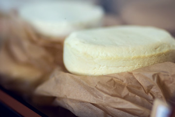 Different kinds of cheese at cheese festival. Organic and farm food