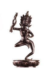 The "dancing" bronze figure Machig Labdron - the reincarnation of Yeshe Tsogyal in an active pose with a snare drum and a dorje in the crown.