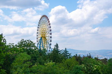 The big ferris wheel of Mtatsminda amusement Park in Tbilisi. Georgia.