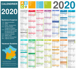Calendrier 2020 14 mois avec vacances scolaires officielles 2020 / 2021 entièrement modifiable via calques et texte arial