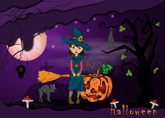 illustration on 7 all saints day eve holiday theme, Halloween background design in 3D paper cut style