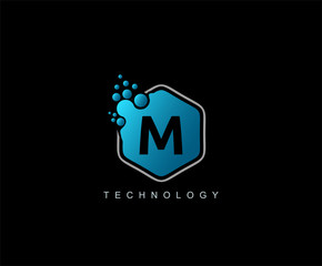 Hexagon Techno M Letter Logo. Modern Hexagon molecular shape.