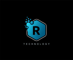 Hexagon Techno R Letter Logo. Modern Hexagon molecular shape.
