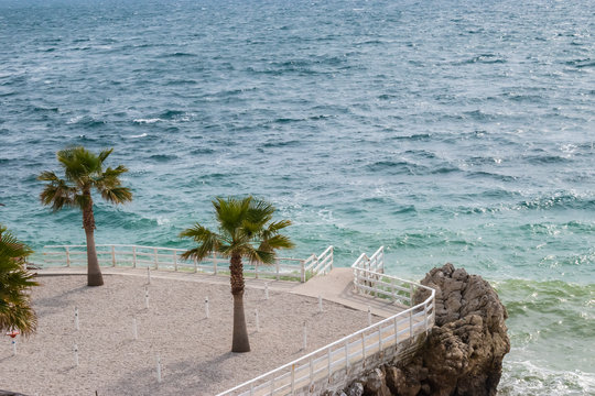 View of a pebble beach in Vlore, Albania.