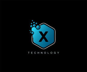 Hexagon Techno X Letter Logo. Modern Hexagon molecular shape.