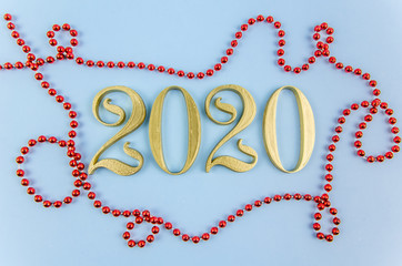 New Year 2020. Golden numbers on a blue background