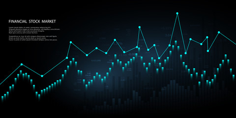 Naklejka premium Stock market graph or forex trading chart for business and financial concepts, reports and investment on dark background . Vector illustration