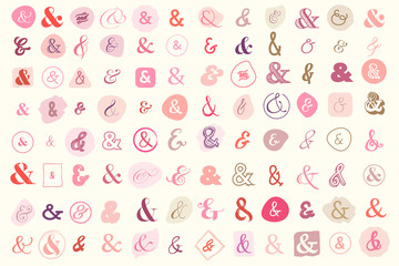 Set of ampersands. Vector illustration icons in different vintage styles isolated for graphic and web design, wedding invitations, save the date card, stationary, marketing, decoration element.   - obrazy, fototapety, plakaty