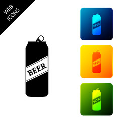 Beer can icon isolated on white background. Set icons colorful square buttons. Vector Illustration