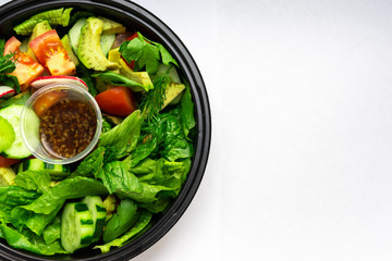 Healthy salad, leaves mix salad. food background, close up, white background, selected focus