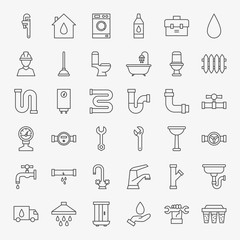 Plumbing Line Icons Set