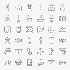 Plumbing Line Icons Set