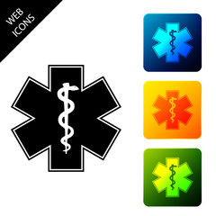 Medical symbol of the Emergency - Star of Life icon isolated on white background. Set icons colorful square buttons. Vector Illustration
