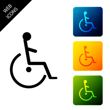 Disabled handicap icon isolated on white background. Wheelchair handicap sign. Set icons colorful square buttons. Vector Illustration