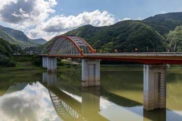 Panorama of large Danyang Bow Bridge. Danyang, North Chungcheong, South Korea, Asia.