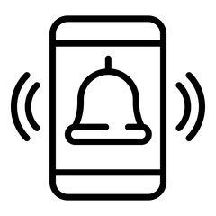 Bell on smartphone screen icon. Outline bell on smartphone screen vector icon for web design isolated on white background