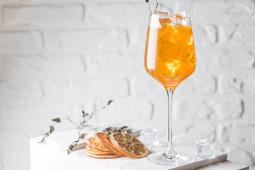 Aperol spritz cocktail in glass on white background