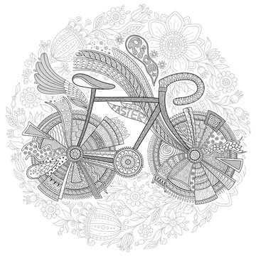 Bike with flower on white background.