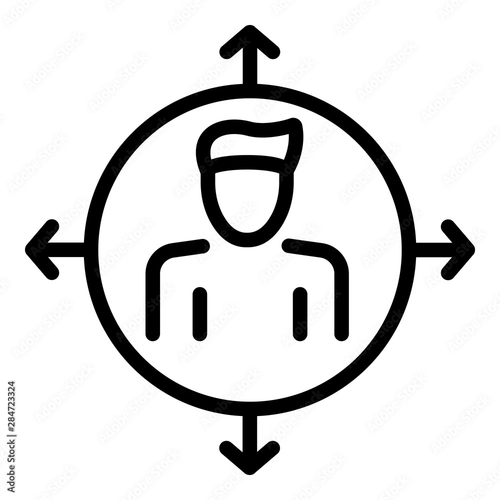 Poster person in a circle with arrows icon. outline person in a circle with arrows vector icon for web desi