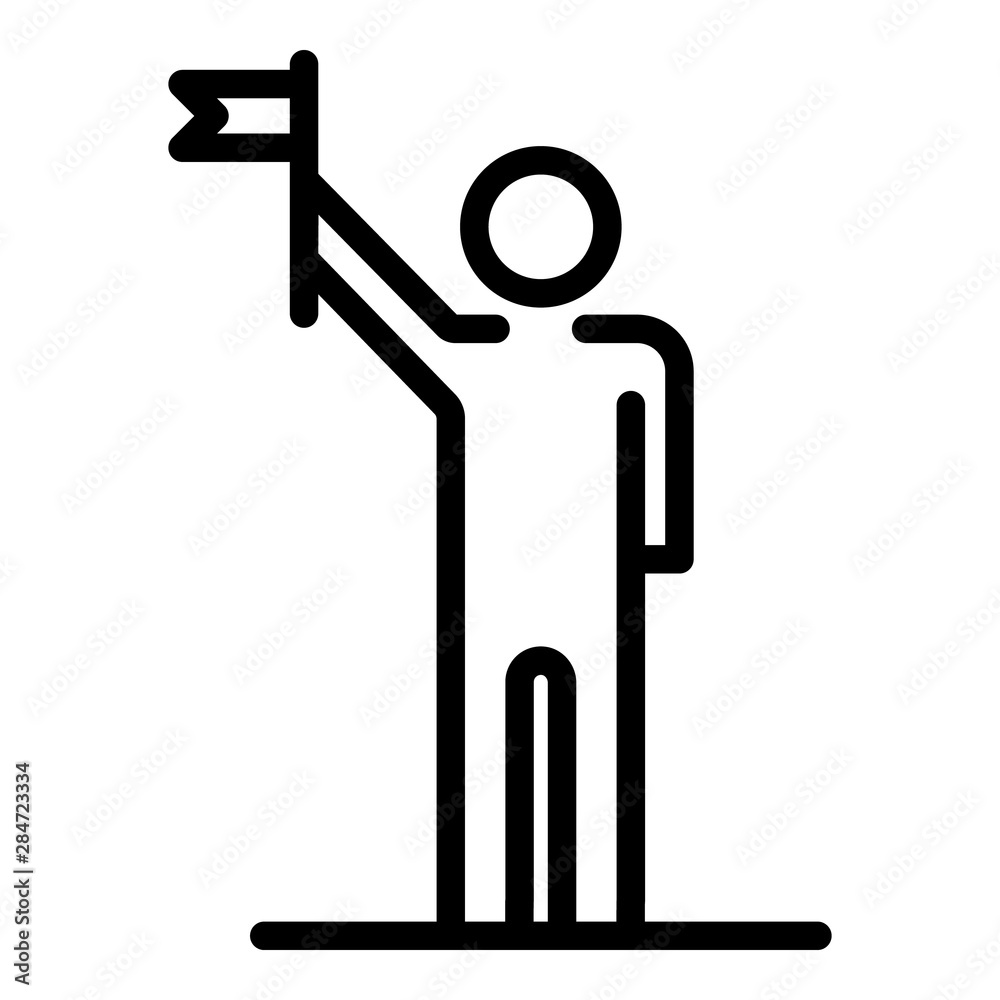 Poster man with flag icon. outline man with flag vector icon for web design isolated on white background