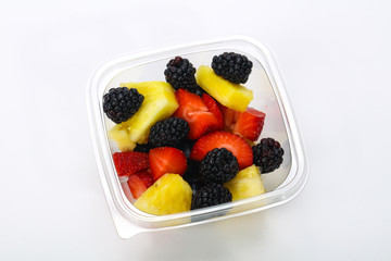 Sliced fruit mix in the box