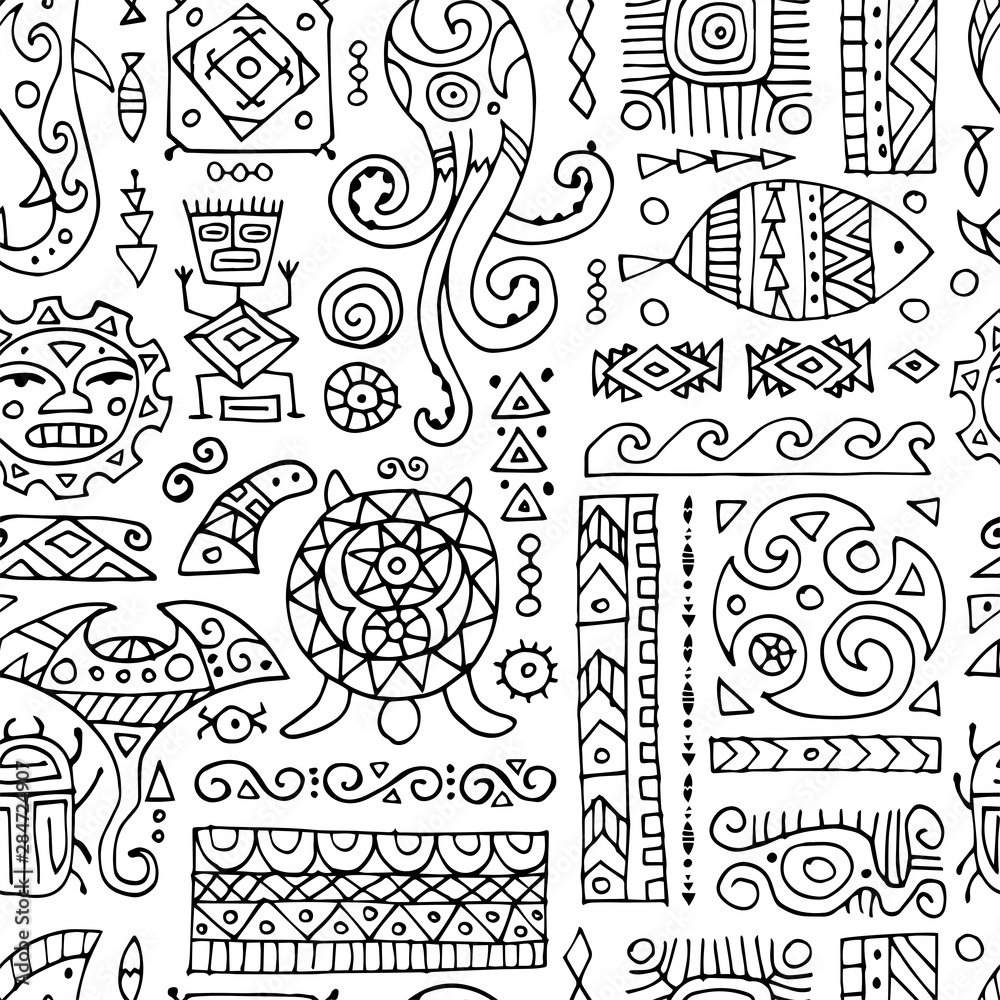 Poster ethnic handmade ornament. seamless pattern for your design. polynesian style
