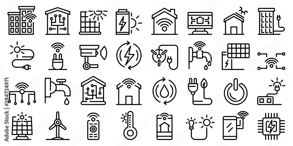 Poster autonomous house icons set. outline set of autonomous house vector icons for web design isolated on 
