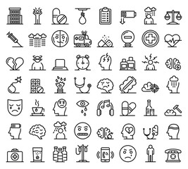 Depression icons set. Outline set of depression vector icons for web design isolated on white background