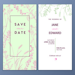 Floral vector card, wedding invitation. Can be used for - save the date, mothers day, valentines day, birthday cards.