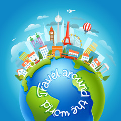 Naklejka premium Around the world travelling concept with calligraphic logo