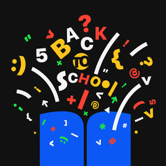 Back to school concept. Different symbol and open book