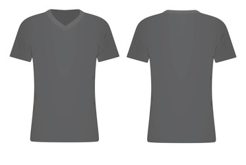 Grey  v-neck t shirt template. vector illustration
