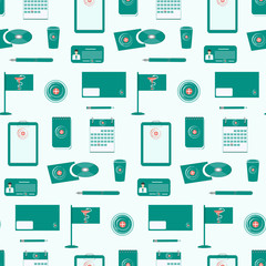 Seamless pattern - medical symbols on corporate identity business set - green background - vector.