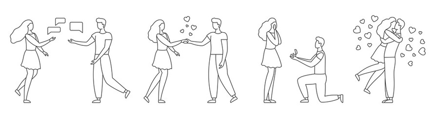 People silhouette love romantic couple vector set