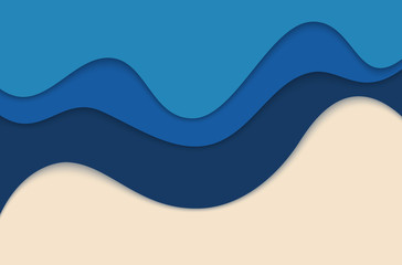 Blue waves paper art. Abstract origami background.