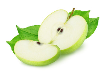 Composition with cutted green apples isolated on a white background.