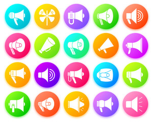 Fototapeta premium Megaphone white silhouette icons vector button set
