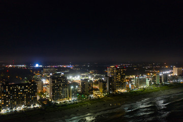Fototapeta na wymiar Aerial night shot of Myrtle Beach South Carolina
