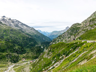 Fototapeta na wymiar very beautiful landscape on Sustenpass, Stein Glacier in Swiss alps in summer.