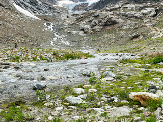 glacier river, glacier and rocks, Sustenpass, Canton Bern, Switzerland, Europe 