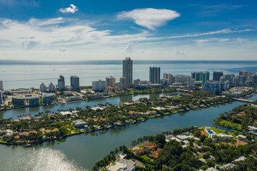 Fototapeta na wymiar Aerial photo Miami Beach scene Allison Island and Indian Creek
