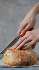 cutting wheat bread 